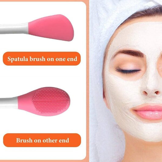 Double ended face mask applying and cleansing brush