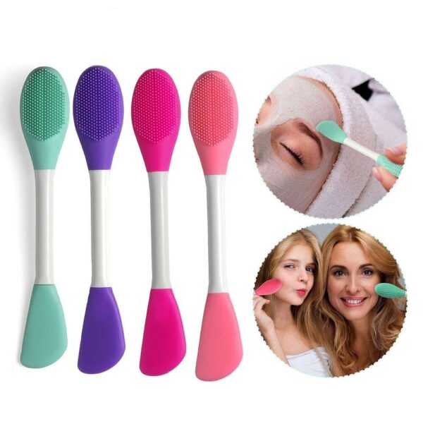 Double ended face mask applying and cleansing brush