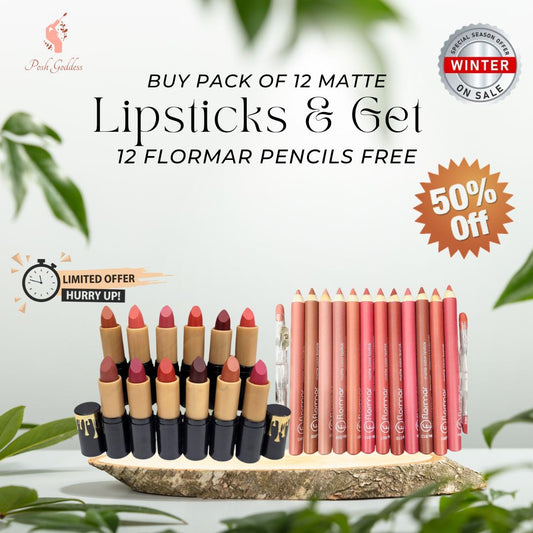 Buy Pack of 12 Matte Lipsticks & Get 12 Flormar Pencils Free